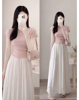 2024 new style Fashion high-end fairy temperament dress skirt pink two-piece suit for women summer